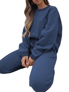 Women's Summer Short Long Sleeve Hoodie Casual Pants Set 2pcs Light-Gray Sweatpants 100% Cotton Fleece Breathable - Product Image 3