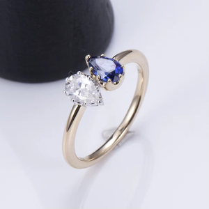 Anillo Toi Et Moi para Mujer, Plata de Ley 925, Oro Amarillo de 14k, Zafiro VVS, Moissanita en Forma de Pera, Anillo de Compromiso, Regalo para Mujer - Product Image 4