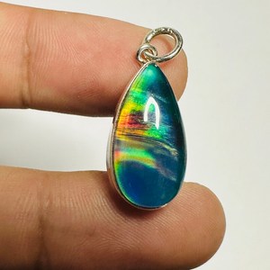 NIKHIL GEMS Pendentif Goutte d'eau en Opale Aurore Vintage Fait Main en Argent Sterling 925 Certifié par un tiers Breloque en Pierre Précieuse - Product Image 1