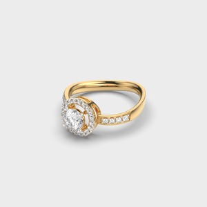 Anillo de Compromiso Clásico de Oro Amarillo con Diamantes, Corte Brillante Redondo, Engaste Pavé, Joyería Fina para Mujer - Product Image 2