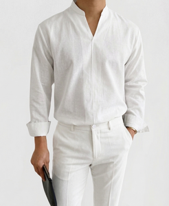 Camisa de Vestir para Hombre, Cuello Alto, Mezcla de Algodón, Manga Larga, Corte Entallado, Color Sólido, Transpirable, Informal de Negocios, para Oficina - Product Image 3