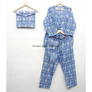 Custom Floral Front Logo Women's Sleepwear Pajama Set 100% Cotton Round Neck Long Sleeve Long Pants Two Piece Homeware - Product Image 3