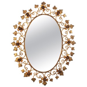Oval Metal Wall Mirror With Gold Rose And Leaf Design Glam Decorative Handmade Frame - Product Image 5