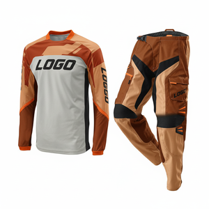Traje de Motocross Personalizado con Sublimación, Manga Larga, Secado Rápido, para Hombre, Talla Adulto, Conjunto Naranja, Marrón y Negro con Logotipo Frontal - Product Image 1