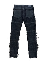 Jeans en denim double couture coupe droite effet vieilli de haute qualité, entièrement personnalisables avec étiquettes sur mesure, style streetwear urbain tendance