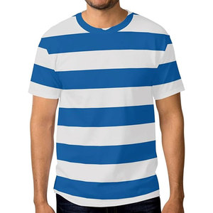 เสื้อยืดสำหรับผู้ชายสีน้ำเงินและสีขาวลายแนวนอนแขนสั้นคอกลมเสื้อยืดลำลองเสื้อผ้าฝ้ายน้ำหนักเบาเสื้อสวมหัวฤดูร้อน - Product Image 2