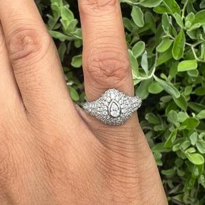 18K Solid Gold Pear Pave Signet <b>Ring</b> Lab Grown Diamond Bezel Center Halo Chunky Statement Women's Wholesale Supplier - Product Image 2