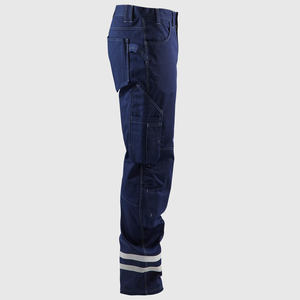Pantalones de Trabajo para Hombre, Color Azul Marino, Corte Recto, Lona de Peso Medio, Franjas Reflectantes, Múltiples Bolsillos, Cierre de Botones, Transpirables, Cintura Alta - Product Image 3