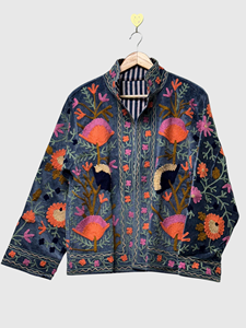 Veste en velours brodée de fleurs, col mandarin, manches longues, style Prairie Chic, pour femmes grandes tailles, vêtements de printemps - Product Image 2