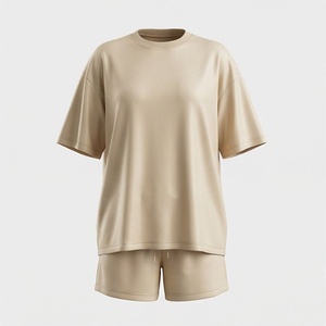 Women's 2 Piece <b>Knitted</b> Solid Color Loose Fit Crew Neck Short Sleeve T Shirt and Above Knee Shorts <b>Set</b> Casual Spring Summer Wear - Product Image 1
