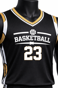 Ensemble Maillot et Short de Basketball Noir et Or, Tenue d'Équipe Respirante, Uniforme Athlétique Taille Adulte, Kit de Basketball à Prix Réduits, Vente Chaude - Product Image 5