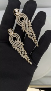 ZAWO Best Quality Gold Plated VVS1 Mossinate <b>Diamond</b> <b>Dangle</b> <b>Earrings</b> with Eye-Catching Designs for Wedding Party & Gift - Product Image 5