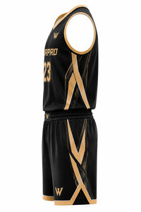 Ensemble de maillot de basket-ball WARPRO noir 23, sublimé, anti-humidité, unisexe, pour adulte, col en V, sans manches, haute qualité, débardeur et short - Product Image 4