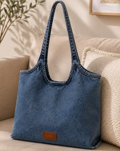 Sac fourre-tout en jean personnalisé avec logo d'usine directe pour femmes, sacs à bandoulière et sacs à main en jean pour femmes - Product Image 3
