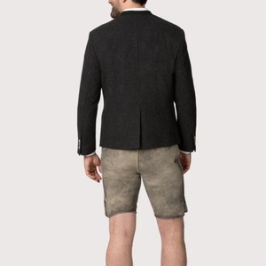 Veste traditionnelle européenne unisexe en laine noire, style Lederhosen, brodée et matelassée, avec doublure en soie respirante et chauffante pour l'hiver. - Product Image 3