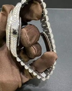 Montre de luxe pour homme avec diamants glacés, boîtier en acier inoxydable 36 mm, affichage analogique de la date, verre saphir, mouvement mécanique - Product Image 4