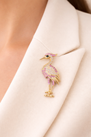 Broche Heron style flamant rose en argent sterling 925 avec zircone cubique pour unisexe
