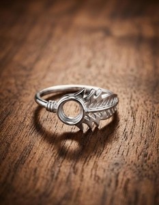 Good Quality 925 Sterling <b>Silver</b> 6mm Round Leaf Semi Mount <b>Ring</b> <b>Feather</b> Band Gemstone Setting Wholesale <b>Ring</b> Setting Craft - Product Image 5