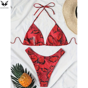 Traje de Baño de Dos Piezas con Estampado de Piel de Serpiente Roja 2026, Corte Alto, para Playa, Verano, Diseño Único, en Spandex y Poliéster - Product Image 4