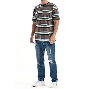 Camiseta de Moda para Hombre, Corte Holgado, Cuello Redondo, Rayas, Informal, Verano, Manga Corta, Algodón, Estilo Urbano, Ligera y Cómoda - Product Image 6