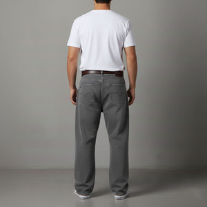 Jeans de mezclilla 100% algodón de alta calidad, lavados con piedras, de corte recto, estilo hip hop, pierna ancha, vintage, lavados con ácido, estilo streetwear, corte holgado para hombre. - Product Image 2