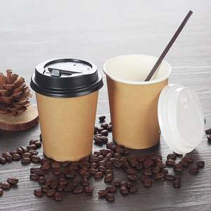 แก้วกระดาษรีไซเคิลพิมพ์โลโก้ได้ แก้วกาแฟกระดาษคราฟท์พร้อมฝาปิด แก้วแบบใช้ครั้งเดียวสำหรับเครื่องดื่มร้อน/เย็น - Product Image 1