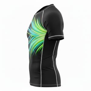 T-shirt de compression à manches courtes premium, sublimé, avec coutures renforcées, tissu respirant et durable, pour MMA, BJJ, surf et entraînement. - Product Image 3