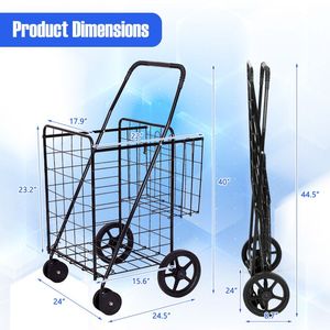 Carrello della spesa pieghevole a doppio scomparto con ruote girevoli - Carrelli e trolley pratici - Product Image 5