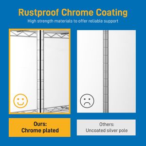 Scaffale a 8 Ripiani in Acciaio Cromato Regolabile con Ripiani in Filo Metallico - Product Image 6