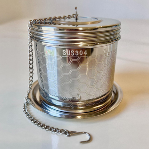 304 Stainless Steel Tea Infuser Fine <b>Mesh</b> Tea <b>Strainer</b> Chain Hook Threaded Lid for Loose Tea Spices Silver Color Shiny Polished - Product Image 1