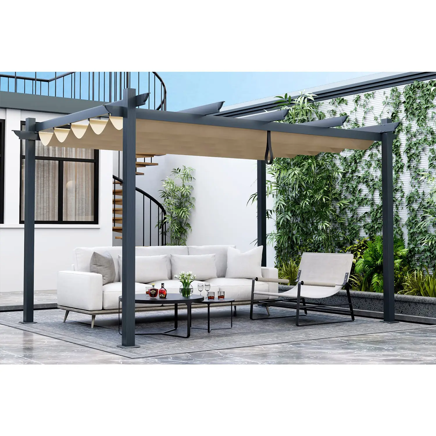 Geri çekilebilir güneş gölge gölgelik ile 3x4m ağır alüminyum açık Pergola, ekstra büyük veranda barınak Pavilion 10x13 Ft