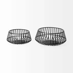Modern Metal Wire Bowl Set Round Minimalist Decorative Accent Durable <b>Black</b> Finish for Dining or Office Space - Product Image 2