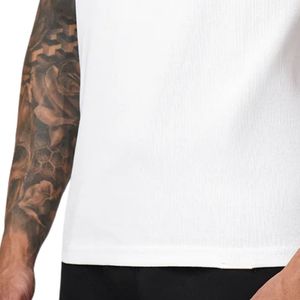 Mens White Ribbed Gym Tank Top Sleeveless O-Neck Printed <b>Athletic</b> Workout Shirt Fitness Training Sportswear Apparel - Product Image 6