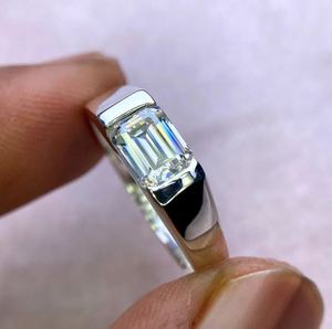 <b>Emerald</b> Cut Bezel Setting Moissanite 925 Sterling <b>Silver</b> White Gold Plated Certified Luxury Engagement Wedding <b>Ring</b> Elegant - Product Image 2