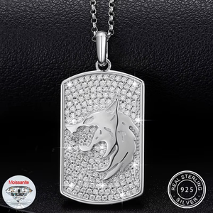 Collier pendentif tête de loup entièrement pavé de moissanite, bijoux streetwear pour hommes - Product Image 1