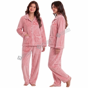 Ensemble de pyjama en polaire pour femmes, chaud et confortable pour l'hiver, polaire doux, manches longues, deux pièces, vêtements de nuit, vêtements de détente à la maison - Product Image 5