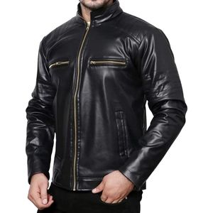 Blouson de moto en cuir personnalisé pour homme, coupe ajustée, zippé, style motard, vêtement d'extérieur tendance, manches matelassées, fournisseur OEM ODM - Product Image 4