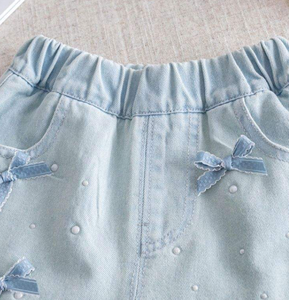 Shorts Bermuda en coton bleu clair pour filles avec poches à nœud, taille haute élastique, pantalon décontracté d'été - Product Image 6