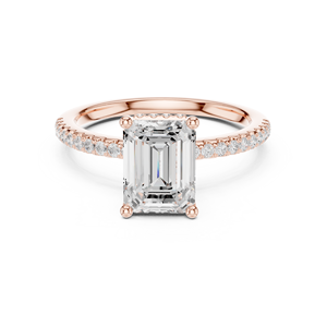 Anillo de Compromiso Art Deco con Moissanita Corte Esmeralda, Certificado GRA, Banda Pavé, Halo Oculto, Oro Rosa, Acero Inoxidable, Joyería Fina, Regalo - Product Image 1