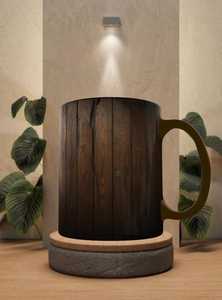 Taza de madera con textura antigua, diseño de veta larga, estilo clásico, taza de madera pulida digitalmente - Product Image 3