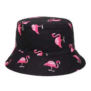 Unisex Bucket <b>Hat</b> <b>Flamingo</b> Print Beige Black Casual Spring Summer Beach Polyester Canvas Adult <b>Hat</b> - Product Image 2