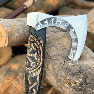 Hacha de Batalla Vikinga de Diseño Inspirado en la Cultura Vikinga, Cabeza de Acero al Carbono Industrial, Mango de Madera Tallada, Estilo Nórdico Tradicional, para Caza y Supervivencia al Aire Libre - Product Image 4