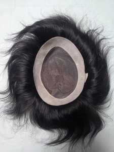 Taz <b>Men</b> Indian Remy Human Hair Toupee Natural Wave Water Wave Pre-Looped Mono Base <b>Wig</b> Cap Black - Product Image 1
