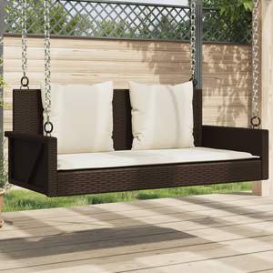 Panca a dondolo in rattan PE marrone con struttura in acciaio verniciato a polvere e poliestere, prodotto per arredo patio - Product Image 1