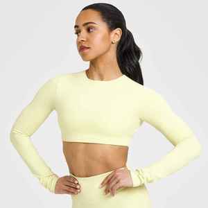 Women's Adults Light <b>Yellow</b> Seamless <b>Crop</b> <b>Top</b> Breathable Eco-Friendly Four-Way Stretch Spandex/Polyester Activewear for All - Product Image 3