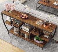 Table console moderne en bois avec étagères de rangement en métal, design industriel, meubles de salon, décoration d'entrée