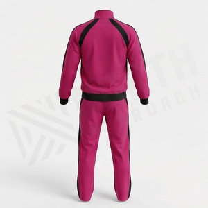 Unisex <b>Pink</b> <b>Tracksuit</b> Full Zipper Sporty Design With Black Accents And Logo Front Solid Color Autumn Wear For Adults - Product Image 2