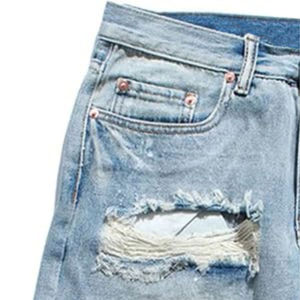 Men's Mid Waist <b>Denim</b> Bermuda Shorts Solid Color Cotton Ripped Design Casual Style Woven <b>Material</b> Button Fly - Product Image 5