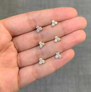 14K Solid Gold 925 <b>Silver</b> Lab Grown Diamond Stud Cluster <b>Earrings</b> 1.20Ctw Geometric Round Multi Stone Piercing Wholesale Pair - Product Image 4