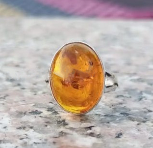 Baltic Amber Dainty Wedding Ring 925 Sterling Silver Gemstone Natural Oval Cut Bohemian Style Bezel Setting Fine Ring - Product Image 4